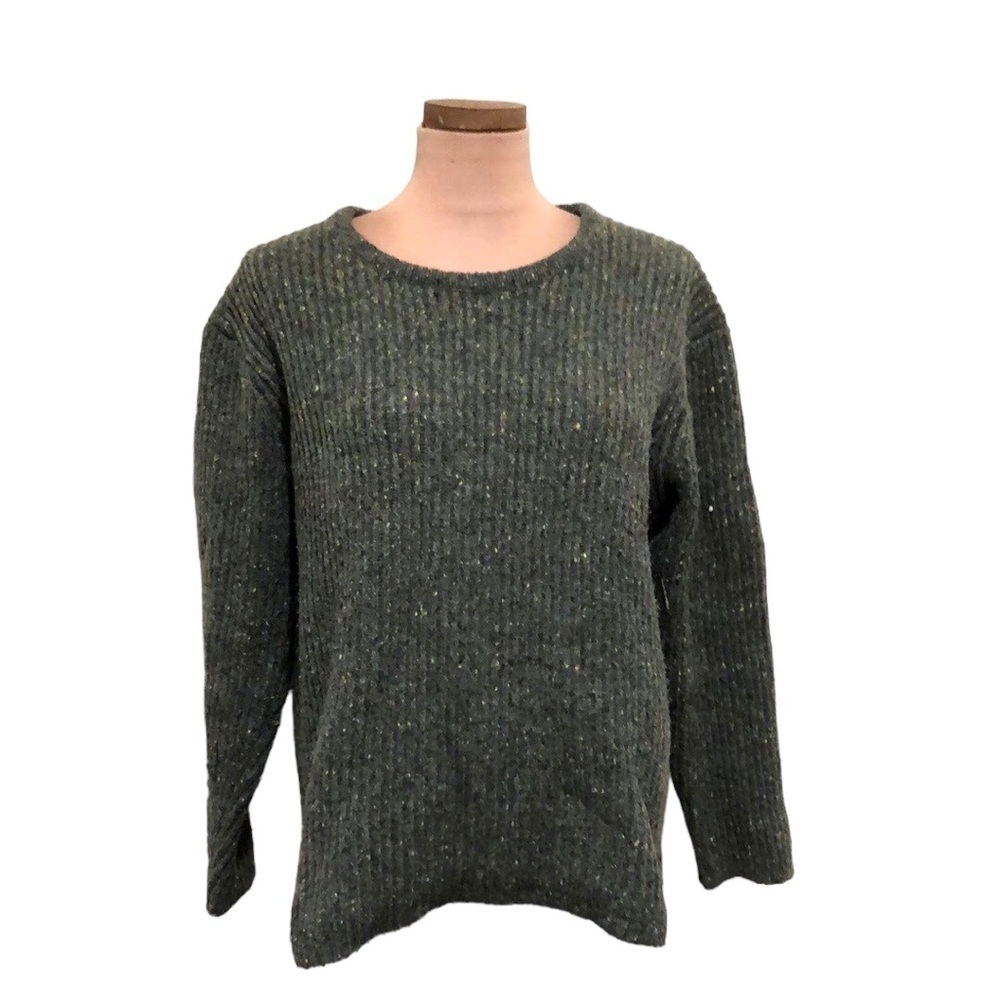 Sundance Sweater Size Large Green Speckled Confetti Knit Ribbed Wool Alpaca